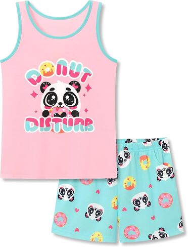 Topgal Summer Pajamas for Little/Big Girls - Tie Dye Kids' Tank Top & Shorts 2-Piece Sleepwear Set Size 6-18 in Saudi Arabia