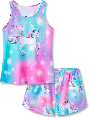 Topgal Summer Pajamas for Little/Big Girls - Tie Dye Kids' Tank Top & Shorts 2-Piece Sleepwear Set Size 6-18 in Saudi Arabia