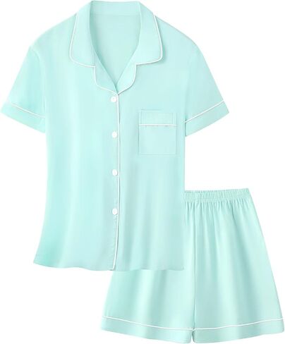 Schbbbta Girls Pajamas Set Soft Button-Down Sleepwear Viscose Nightwear 2 Pjs Set Sleepwear, 5-14 Years in Kuwait