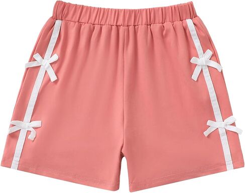 Girls Athletic Shorts Side Stripe Bow Elastic Waist Summer Casual Shorts for Kids in Kuwait
