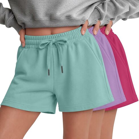 3 Pack Girl's Sweat Shorts Casual Athletic Shorts with Pockets Drawstring Elastic Waist Loose Kids 5-14 Years in Kuwait