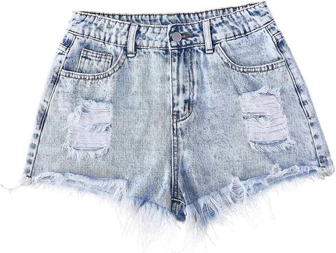 Girls High Waisted Denim Shorts Pink Bow & Distressed Styles Stretch Casual Bottoms Shorts for Teens 13-16 Years in Kuwait