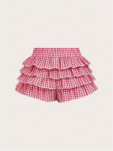 SOLY HUX Girl's Plaid Ruffle Mini Shorts Y2k Cute Gingham Bow Elastic Waist Layered Bloomer Shorts in Saudi Arabia