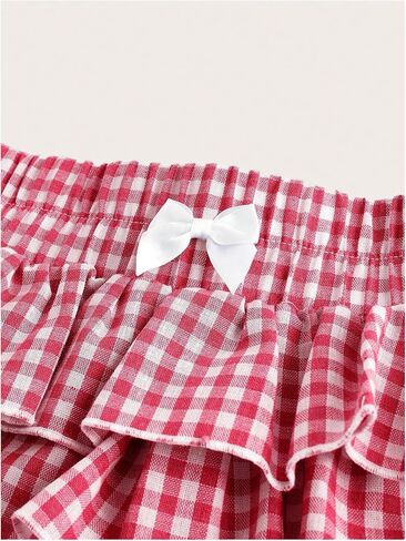 SOLY HUX Girl's Plaid Ruffle Mini Shorts Y2k Cute Gingham Bow Elastic Waist Layered Bloomer Shorts in Saudi Arabia
