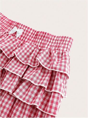 SOLY HUX Girl's Plaid Ruffle Mini Shorts Y2k Cute Gingham Bow Elastic Waist Layered Bloomer Shorts in Saudi Arabia