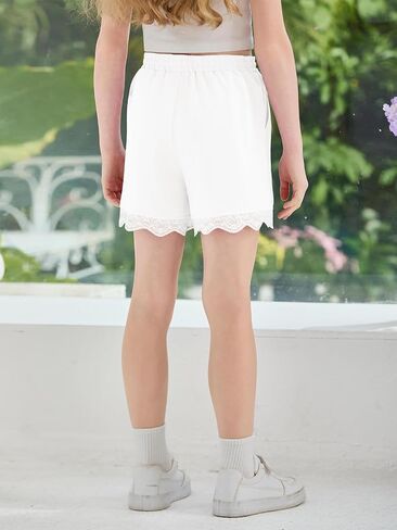 Haloumoning Girls Lace Trim Shorts Kids Cute Elastic Waist Mini Shorts with Pockets 5-14 Years in Kuwait