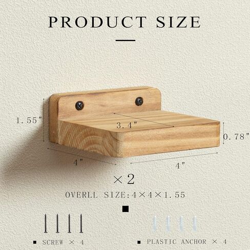 Freezing point Small Floating Shelf for Wall Set of 2 Natural Wood 4Inch Mini Wall Shelves Decor Plant Display Collectibles Mounted Kitchen Bathroom Bedroom Corner Decorative Storage Tiny Stand in Saudi Arabia