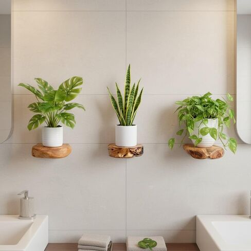 WELLAND Cedar Wood Showcase Display Shelves, Wood Floating Shelf, Set of 3, 6 x 6 x 1.6 inches - Rustic Wooden Floating Wall Shelves for Home Decor, Plants, Photos, and Collectibles in Kuwait