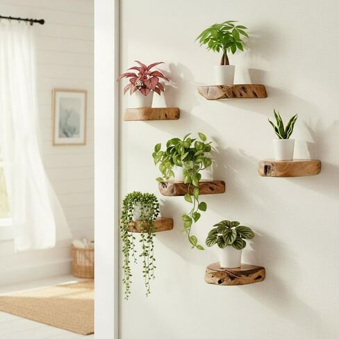 WELLAND Cedar Wood Showcase Display Shelves, Wood Floating Shelf, Set of 3, 6 x 6 x 1.6 inches - Rustic Wooden Floating Wall Shelves for Home Decor, Plants, Photos, and Collectibles in Kuwait