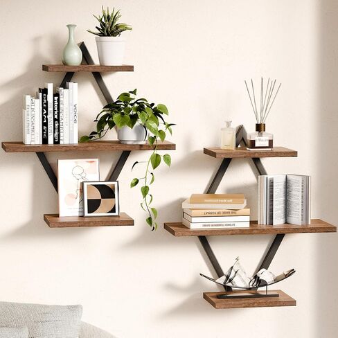 Floating Shelves, Wall Shelf Set of 2, Wall Mounted Shelves, 3-Tier Hanging Wall Shelves for Bathroom, Living Room, Bedroom, Kitchen, Office (Rustic Brown) in Saudi Arabia