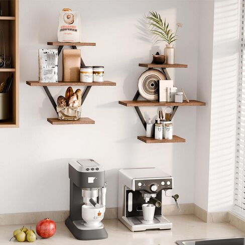Floating Shelves, Wall Shelf Set of 2, Wall Mounted Shelves, 3-Tier Hanging Wall Shelves for Bathroom, Living Room, Bedroom, Kitchen, Office (Rustic Brown) in Saudi Arabia