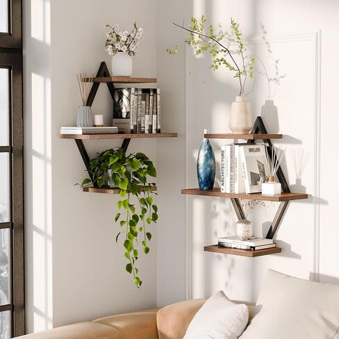 Floating Shelves, Wall Shelf Set of 2, Wall Mounted Shelves, 3-Tier Hanging Wall Shelves for Bathroom, Living Room, Bedroom, Kitchen, Office (Rustic Brown) in Saudi Arabia