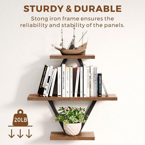 Floating Shelves, Wall Shelf Set of 2, Wall Mounted Shelves, 3-Tier Hanging Wall Shelves for Bathroom, Living Room, Bedroom, Kitchen, Office (Rustic Brown) in Saudi Arabia