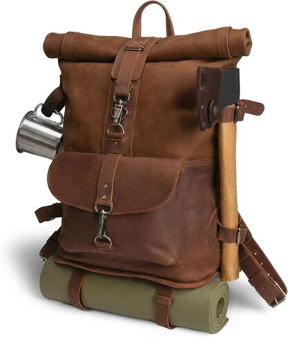 Littlefield & Co., Classic Rucksack, Backpack for Men and Women, Carry-On Travel Backpack, Full Grain Leather, Handmade (Swayze Suede) in Saudi Arabia