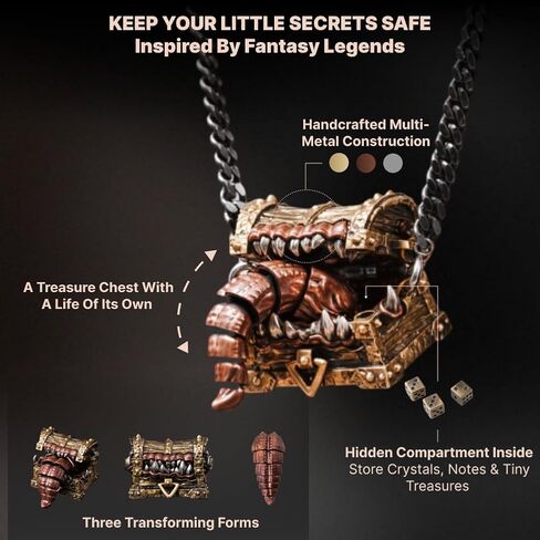 COPPERTIST.WU تحاكي قلادة الصدر، تخزين مخفي، حلية لسان قابلة للفصل، قلادة بيان خيالية، برونز ونحاس (شكل المفترس) in Kuwait
