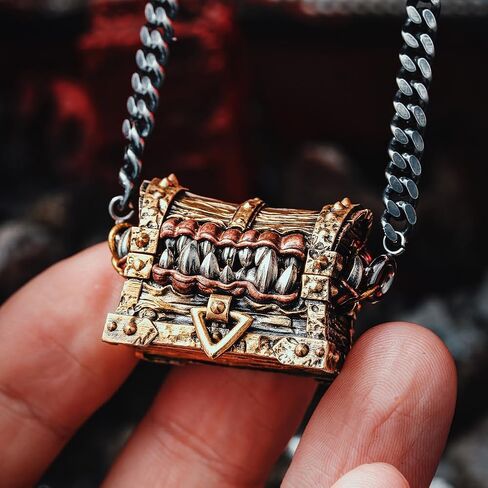 COPPERTIST.WU تحاكي قلادة الصدر، تخزين مخفي، حلية لسان قابلة للفصل، قلادة بيان خيالية، برونز ونحاس (شكل المفترس) in Kuwait