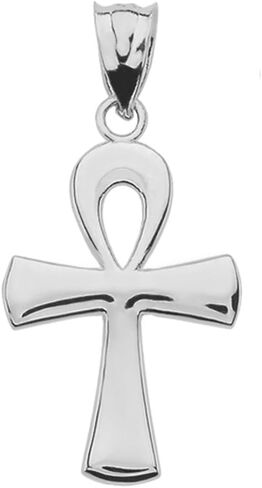 Polished 10k White Gold Egyptian Ankh Cross Charm Pendant in Saudi Arabia