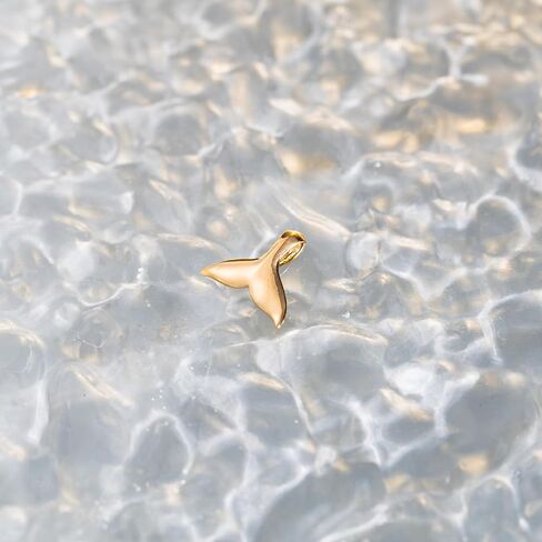 14K Solid Yellow Gold Hawaiian Heirloom Scroll Whale Tail Pendant Charm, Nickel Free Hypoallergenic for Sensitive Skin, Gift Box Included in Saudi Arabia
