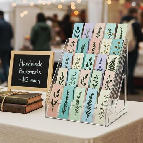 Bookmark Display Stand for 2.5''Bookmark, 5 Tier 25 Pockets Clear Acrylic Sticker Holder for Vendor Events Retail, Portable Stamp Display Shelf Rack in Saudi Arabia