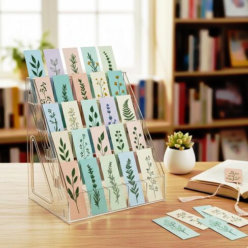 Bookmark Display Stand for 2.5''Bookmark, 5 Tier 25 Pockets Clear Acrylic Sticker Holder for Vendor Events Retail, Portable Stamp Display Shelf Rack in Saudi Arabia