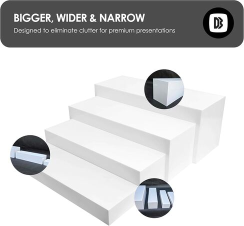 4cs Large Rectangle White Acrylic Buffet Riser Set Sizes (13" to 15") - Buffet Risers for Buffet Table, Display Stand Shelf for Catering Dessert Collectibles Jewelry Figures Show, Stackable Food Risers With Hollow Bottoms in Kuwait