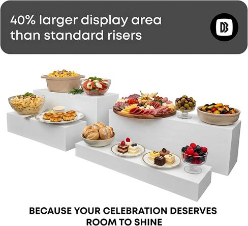 4cs Large Rectangle White Acrylic Buffet Riser Set Sizes (13" to 15") - Buffet Risers for Buffet Table, Display Stand Shelf for Catering Dessert Collectibles Jewelry Figures Show, Stackable Food Risers With Hollow Bottoms in Kuwait