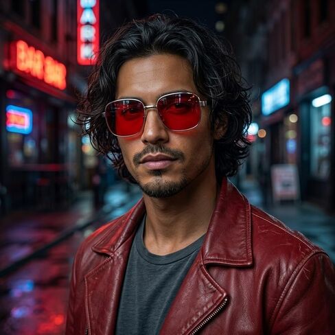 2 Pairs Red and Black Lens Sunglasses for Men Women Retro Square Metal Frame Tinted HD Lenses Vintage Eyewear for 90s Movie Cosplay and Halloween Costume (Red&Black) in Kuwait