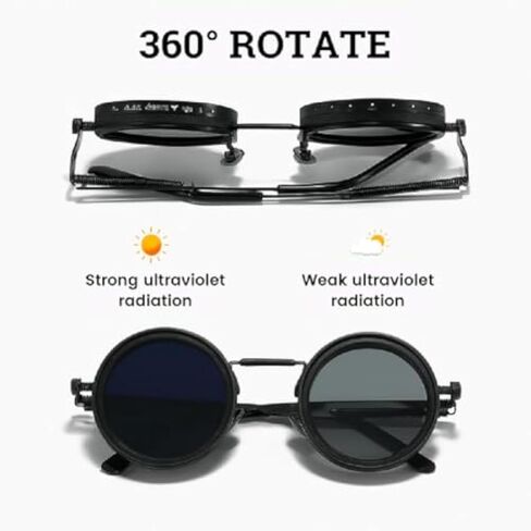 Steampunk Sunglasses for Men & Women, Adjustable Tint Round Metal Frame, Retro Gothic Bohemian Fashion Eyewear in Kuwait