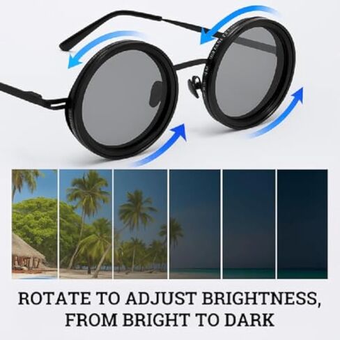 Steampunk Sunglasses for Men & Women, Adjustable Tint Round Metal Frame, Retro Gothic Bohemian Fashion Eyewear in Kuwait