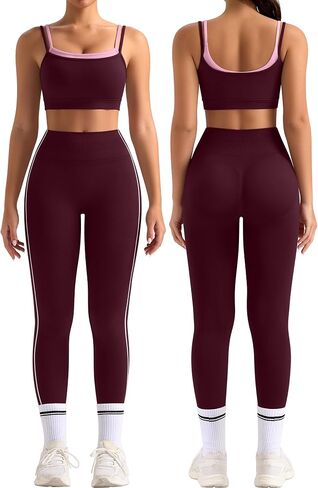 TDIFFUN Workout Sets for Women 2 Piece Seamless Scrunch Butt Lifting Leggings Padded Sports Bra Matching Set Gym Yoga Outfits in Kuwait