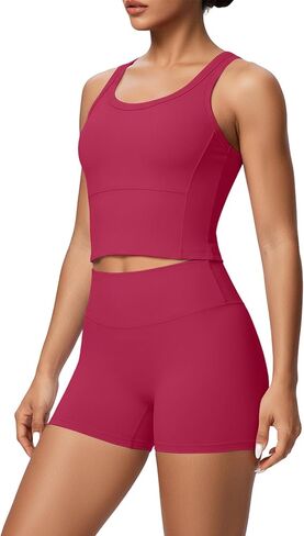 2 Piece Workout Sets for Women Tank Top High Waisted Biker Shorts No Front Seam Butt Lifting Gym Yoga Activewear in Saudi Arabia
