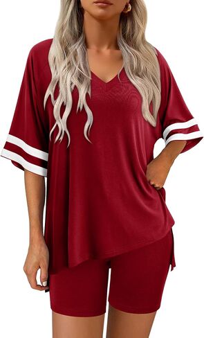 Magritta Women Two Piece Lounge Set Summer Casual Loose Fit Shirts Elastic Waist Biker Shorts Matching Airport Travel Outfit in Kuwait