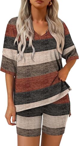 Magritta Women Two Piece Lounge Set Summer Casual Loose Fit Shirts Elastic Waist Biker Shorts Matching Airport Travel Outfit in Kuwait
