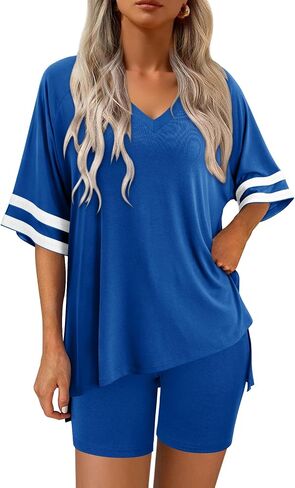 Magritta Women Two Piece Lounge Set Summer Casual Loose Fit Shirts Elastic Waist Biker Shorts Matching Airport Travel Outfit in Kuwait