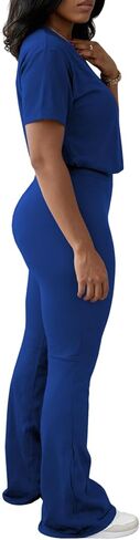 Ulovmi Two Piece Outfits For Women Short Sleeve Top Flared Pants Tracksuit Jogger Set in Kuwait
