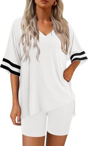 Magritta Women Two Piece Lounge Set Summer Casual Loose Fit Shirts Elastic Waist Biker Shorts Matching Airport Travel Outfit in Kuwait