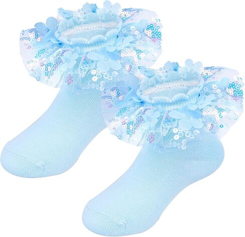 Pistha Girls Ruffle Frilly Lace Socks Sparkle Sequins Flowers Dress Socks for Toddler and Baby Girls in Kuwait