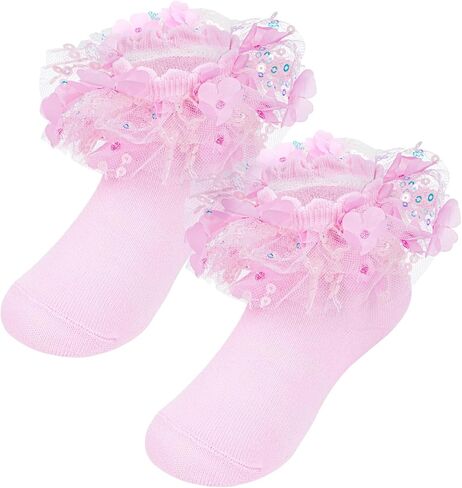 Pistha Girls Ruffle Frilly Lace Socks Sparkle Sequins Flowers Dress Socks for Toddler and Baby Girls in Kuwait
