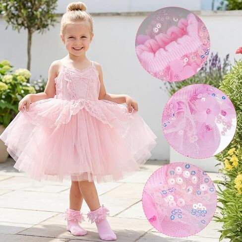 Pistha Girls Ruffle Frilly Lace Socks Sparkle Sequins Flowers Dress Socks for Toddler and Baby Girls in Kuwait