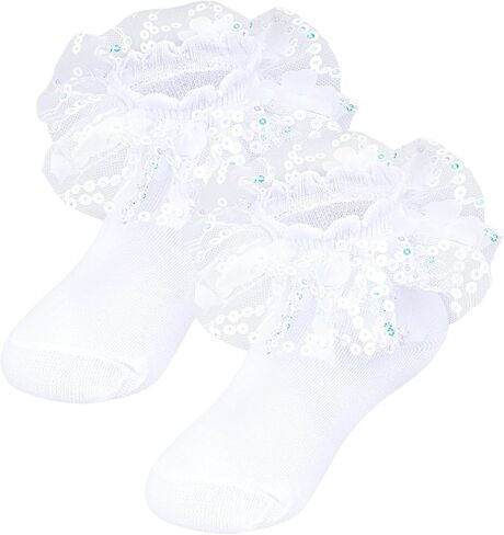 Pistha Girls Ruffle Frilly Lace Socks Sparkle Sequins Flowers Dress Socks for Toddler and Baby Girls in Kuwait