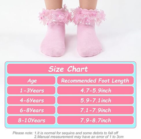 Pistha Girls Ruffle Frilly Lace Socks Sparkle Sequins Flowers Dress Socks for Toddler and Baby Girls in Kuwait