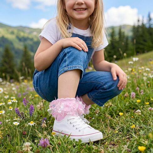 Pistha Girls Ruffle Frilly Lace Socks Sparkle Sequins Flowers Dress Socks for Toddler and Baby Girls in Kuwait