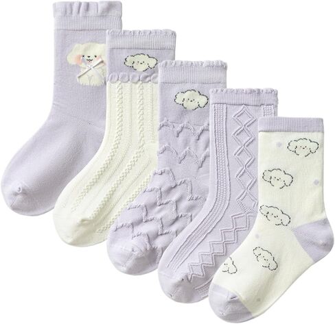 Balabala Girls Socks Cotton Crew Socks for Girls Cute Kids Ruffle Animal Socks Comfy Soft Novelty Crew Sock, 5 Packs in Kuwait