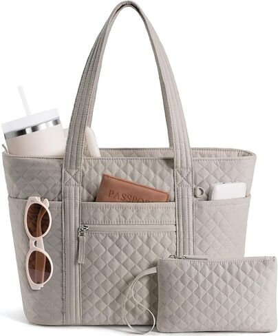 Bagstellar Quilted Tote Bag for Women, Puffer Cotton Work Tote Teacher Nurse Shoulder Bag Handbag for School, Travel, Nursing in Kuwait