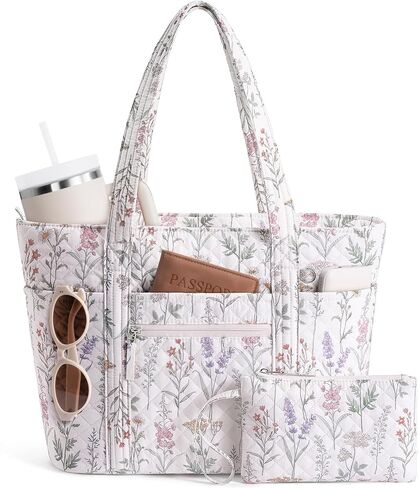 Bagstellar Quilted Tote Bag for Women, Puffer Cotton Work Tote Teacher Nurse Shoulder Bag Handbag for School, Travel, Nursing in Kuwait