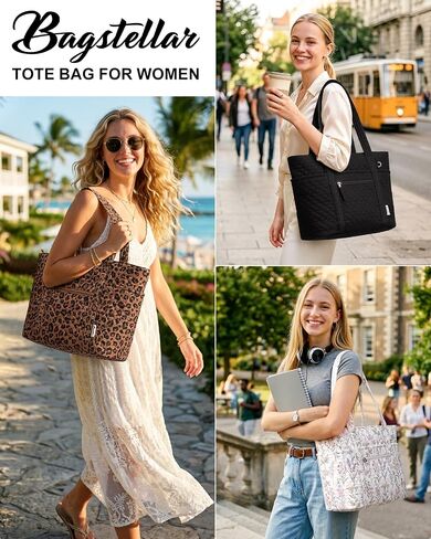 Bagstellar Quilted Tote Bag for Women, Puffer Cotton Work Tote Teacher Nurse Shoulder Bag Handbag for School, Travel, Nursing in Kuwait