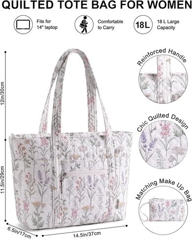 Bagstellar Quilted Tote Bag for Women, Puffer Cotton Work Tote Teacher Nurse Shoulder Bag Handbag for School, Travel, Nursing in Kuwait