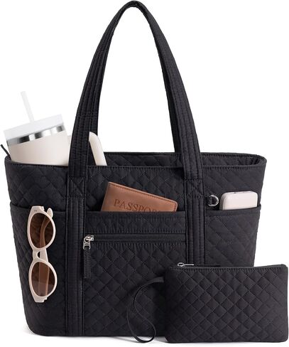 Bagstellar Quilted Tote Bag for Women, Puffer Cotton Work Tote Teacher Nurse Shoulder Bag Handbag for School, Travel, Nursing in Kuwait