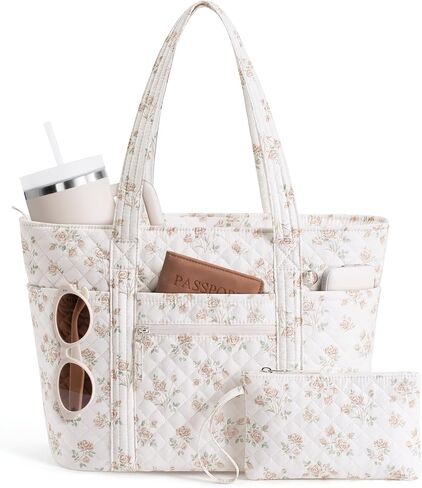 Bagstellar Quilted Tote Bag for Women, Puffer Cotton Work Tote Teacher Nurse Shoulder Bag Handbag for School, Travel, Nursing in Kuwait