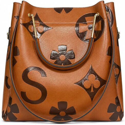 [GAKORRIO] Women's Retro Monogram Crossbody Bag Premium Vegan Leather Shoulder Handbag with Drawstring, Classic Vintage Top-Handle Satchel Tote Purse for Daily Work Travel (12.6" L x 7" W x 11.4" H) in Kuwait